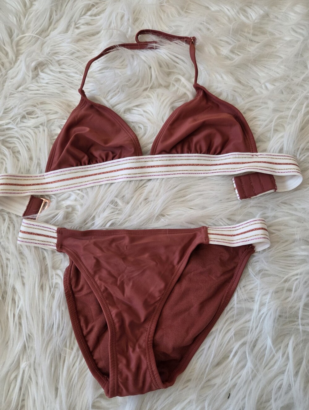 Sporty Triangle Bikini With Shimmery Elastic Waisband and Underband